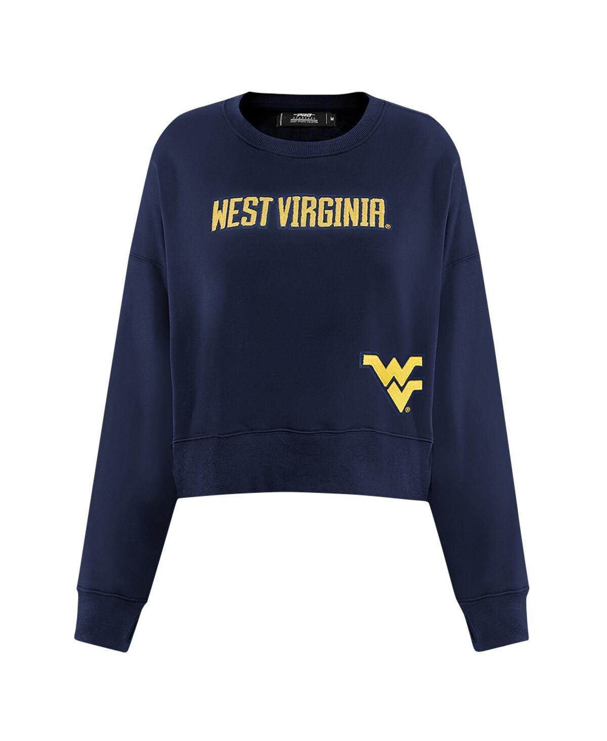 Pro Standard Women's Navy West Virginia Mountaineers Sequin Boxy Cropped Pullover Sweatshirt In Blue