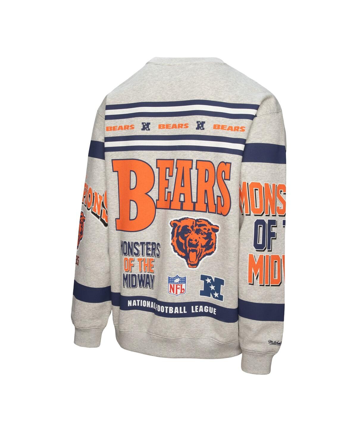 Mitchell & Ness Men's Heather Gray Chicago Bears All Over Print Fleece Crewneck Sweatshirt In Multi