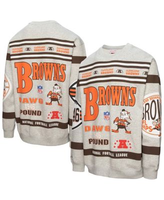 Mitchell & Ness - Men's Heather Gray Cleveland Browns All Over Print Fleece Crewneck Sweatshirt