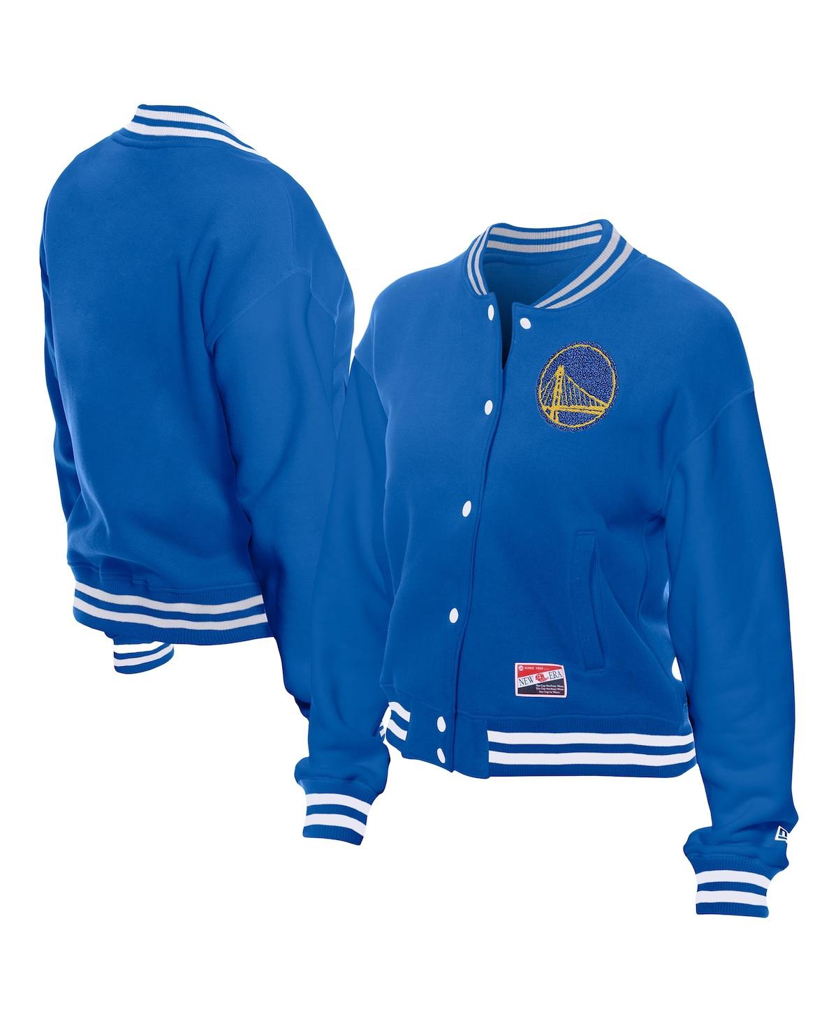 New Era Women's Royal Golden State Warriors Throwback Full-snap Jacket In Animal Print