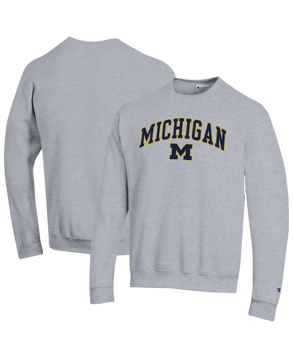 Champion Men's Heather Charcoal Michigan Wolverines Arch Over Logo Pullover Sweatshirt - Heather Gray