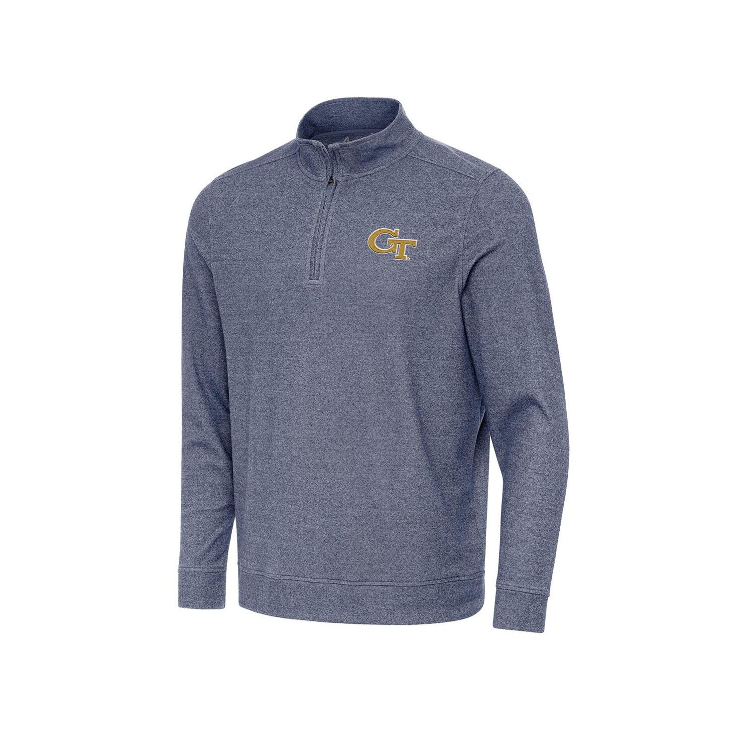 Men's Heather Navy Georgia Tech Yellow Jackets Subtle Quarter-Zip Hoodie