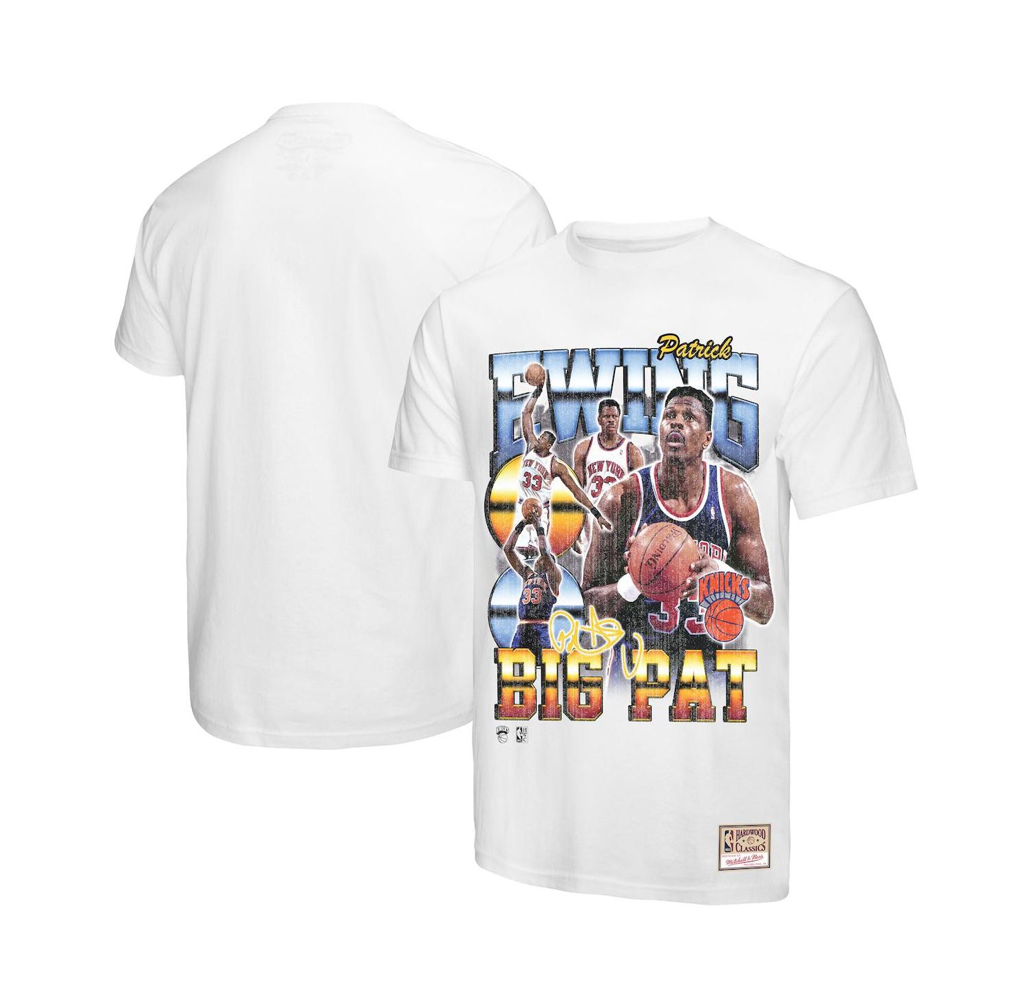 Men's Patrick Ewing White New York Knicks Hardwood Classics Commemorative Player Collage T-Shirt