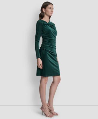 Women's Long Sleeve Asymmetrical Neck Sheath Dress