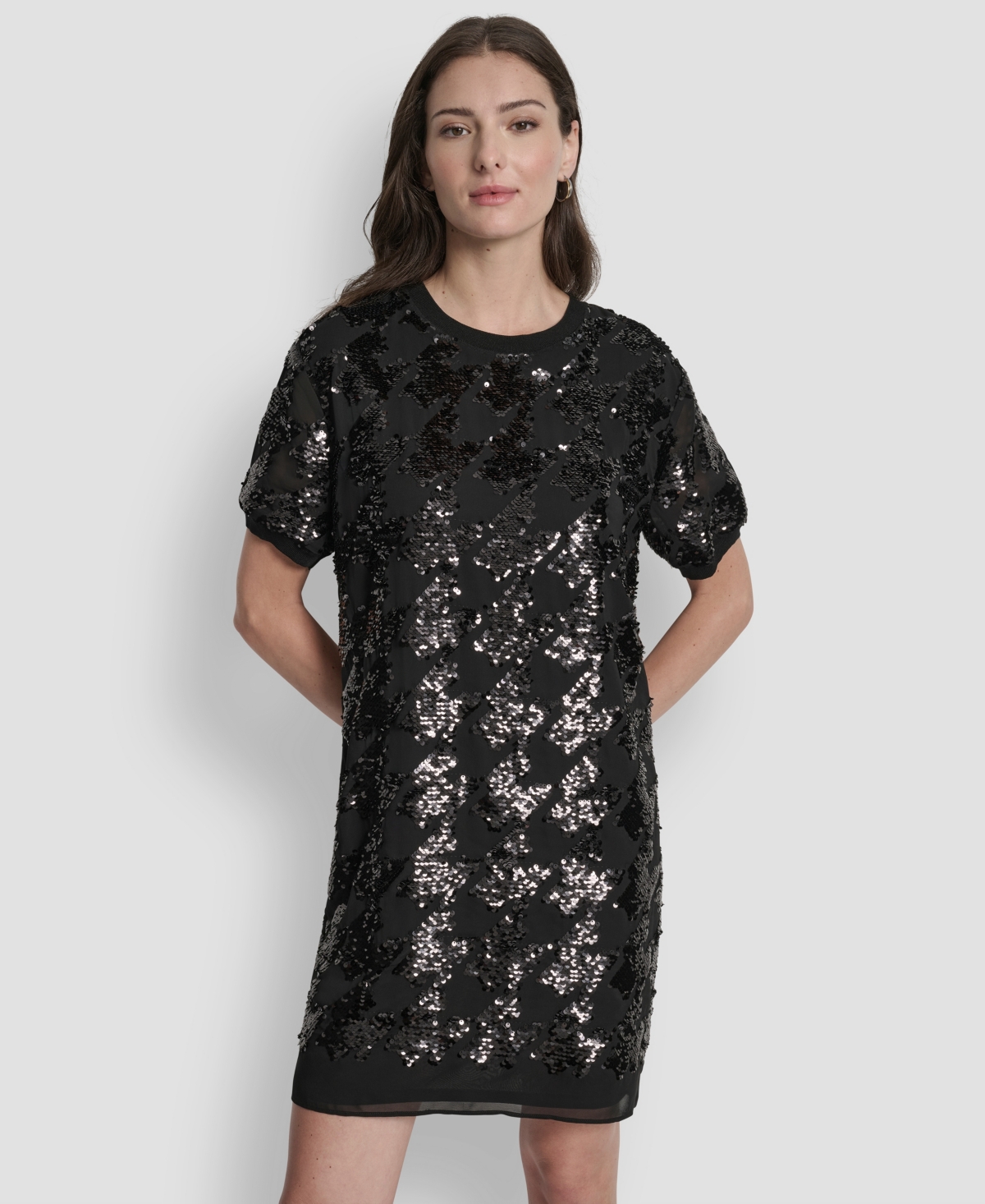 Dkny Women's Short Sleeve Sequin Tunic Dress In Black