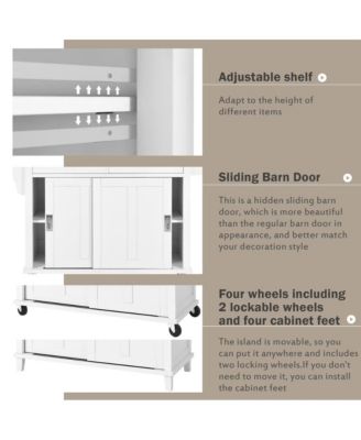 52" Rolling Kitchen Island with Drop Leaf, Sliding Barn Door & Adjustable Storage, Mobile Cart with Towel & Spice Rack-Maison Boucle