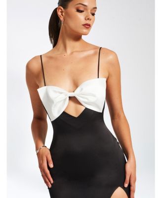 Women Eleanor Black and White Bow Satin Gown