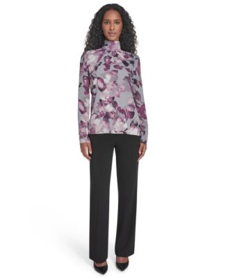 Women’s Mock Neck Long Sleeve Chiffon Blouse