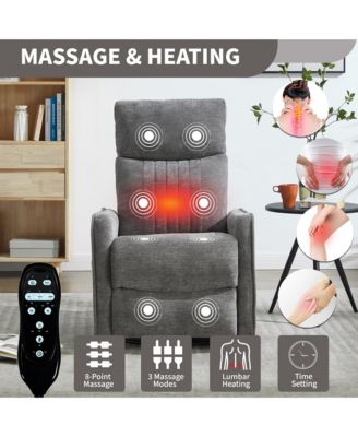 Heat Massage Manual Recliner Chair with Rocker and Swivel in Fabric for Living Room