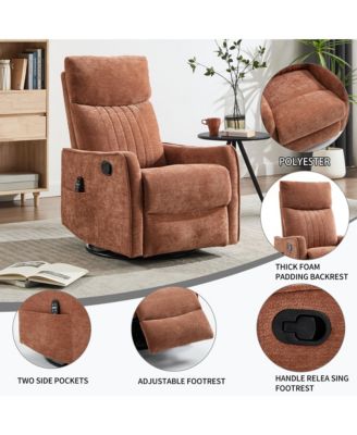 Heat Massage Manual Recliner Chair with Rocker and Swivel in Fabric for Living Room