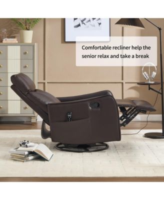 Heat Massage Manual Recliner Chair with Rocker and Swivel in Fabric for Living Room
