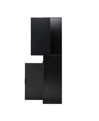 72" Fluted Pantry Cabinet - Keyboard Drawers & Adjustable Shelves Black