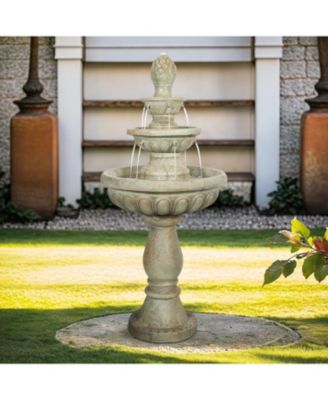 High 3-Tiers Modern Concrete Outdoor Water Fountain - Round Large Outdoor Fountains and Waterfalls for Garden