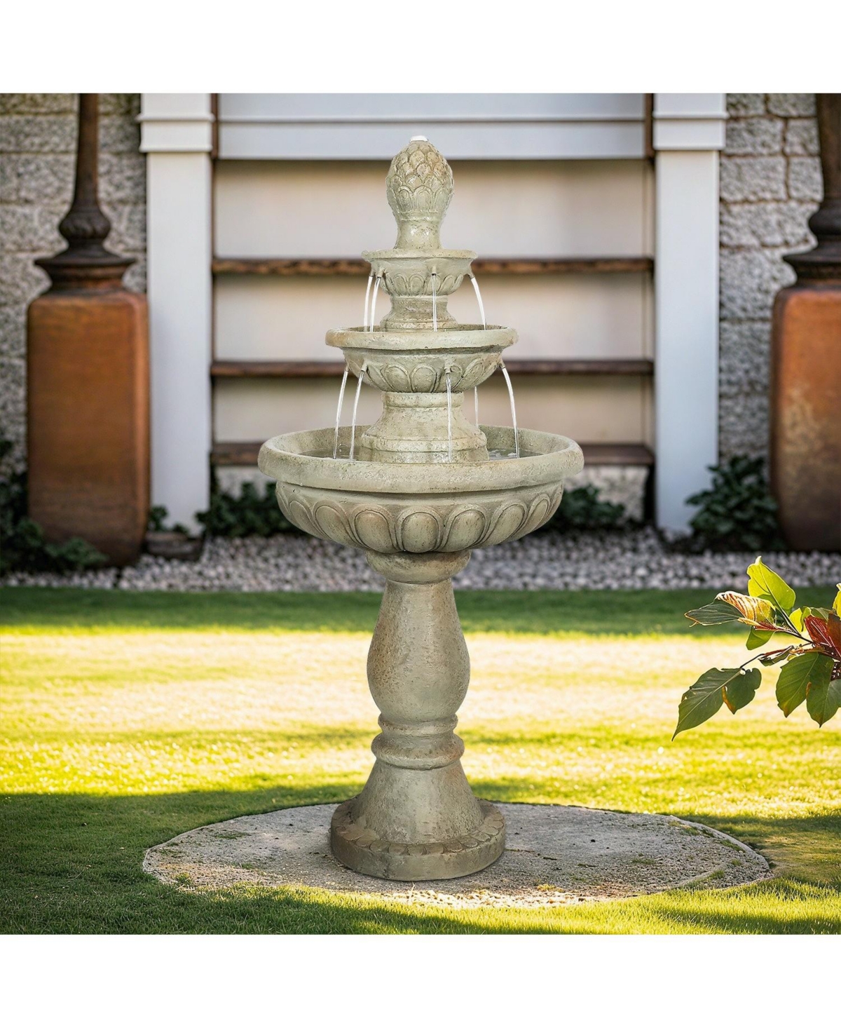 SunJet 42.5” High 3-Tiers Modern Concrete Outdoor Water Fountain