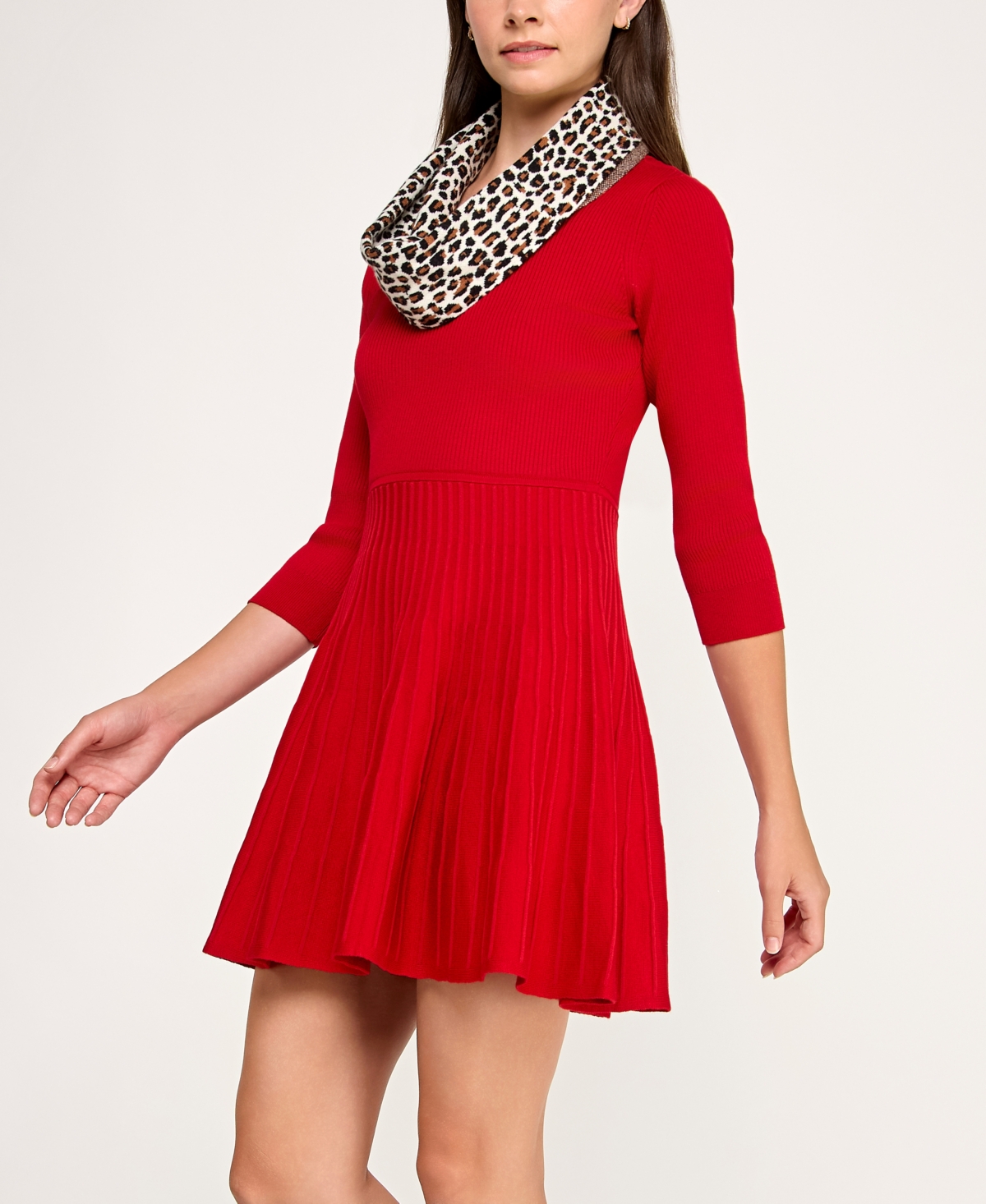 Bcx Juniors' 3/4-sleeve Crewneck Detachable Scarf Sweater Dress In Red