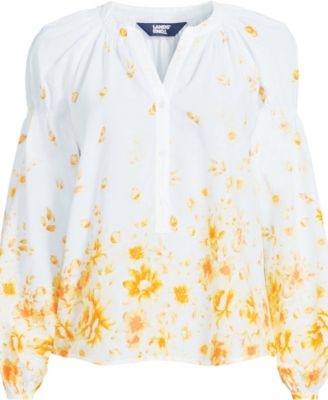 Women's Cotton Voile Long Sleeve Raglan Smocked Top