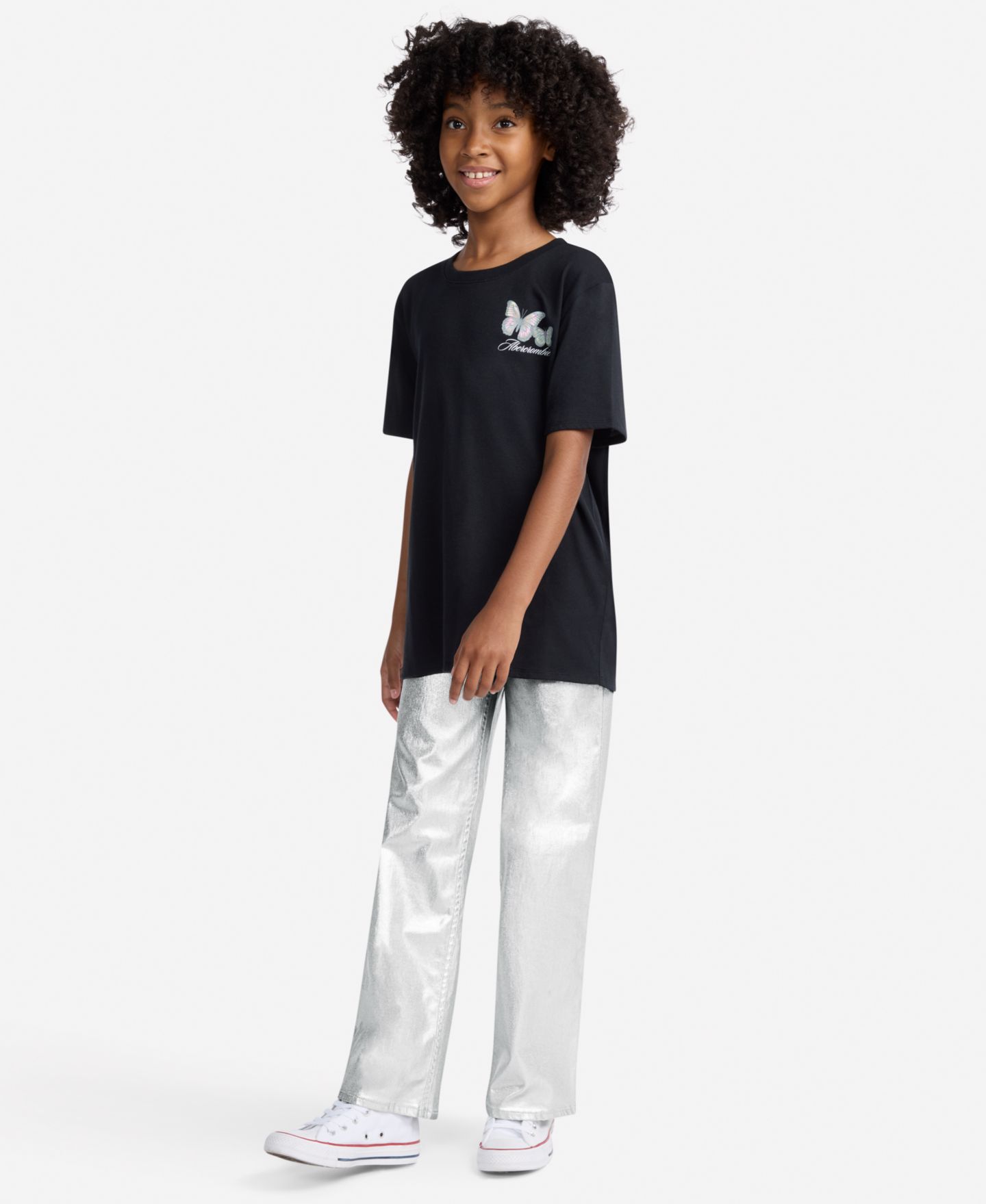 Джинсы abercrombie kids Shine High Rise Wide Leg Jeans для девочек, цвет: Серебряный — фото 3
