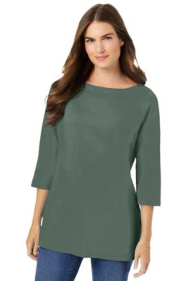 Plus Size Perfect Three-Quarter Sleeve Boatneck Tee