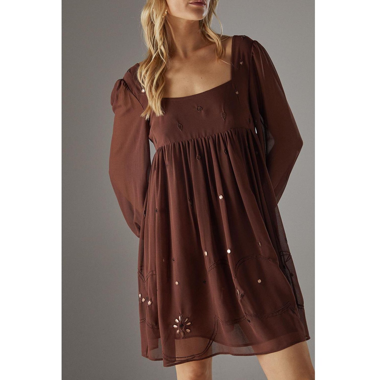 Women's Hand Embellished Square Neck Mini Dress