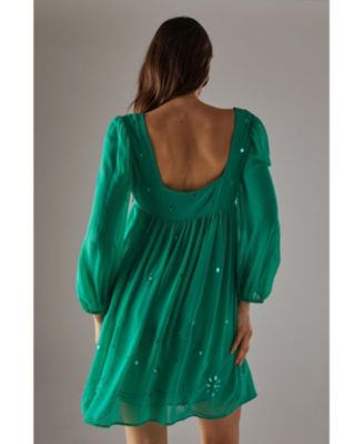 Women's Hand Embellished Square Neck Mini Dress