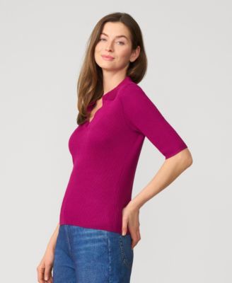 Women's Ribbed Polo Half Sleeve Sweater