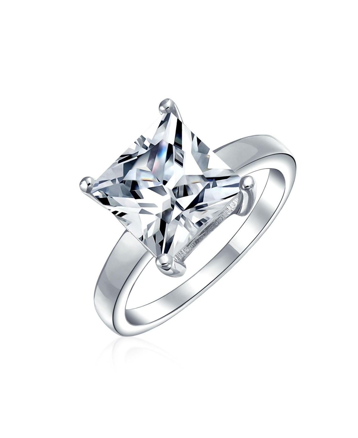 Bling Jewelry Sterling Silver 3CT Princess Cut Cubic Zirconia Solitaire Ring – Classic Promise Design