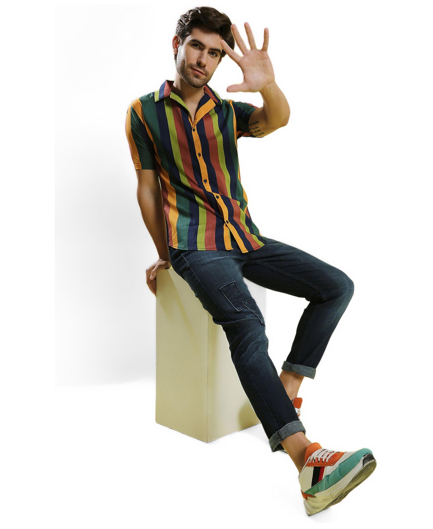 Мужская рубашка Cahoot Campus Sutra Multicolour Awning Striped, цвет: Оранжевый — фото 1