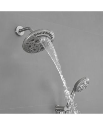 Single-Handle 1-Spray Round Rain Shower Faucet Set with Rain Shower Head &amp; Hand Shower in Brushed Nickel (Valve Included)