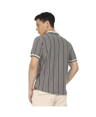 Men's Light Grey & Navy Blue Contrast Knitted Shirt