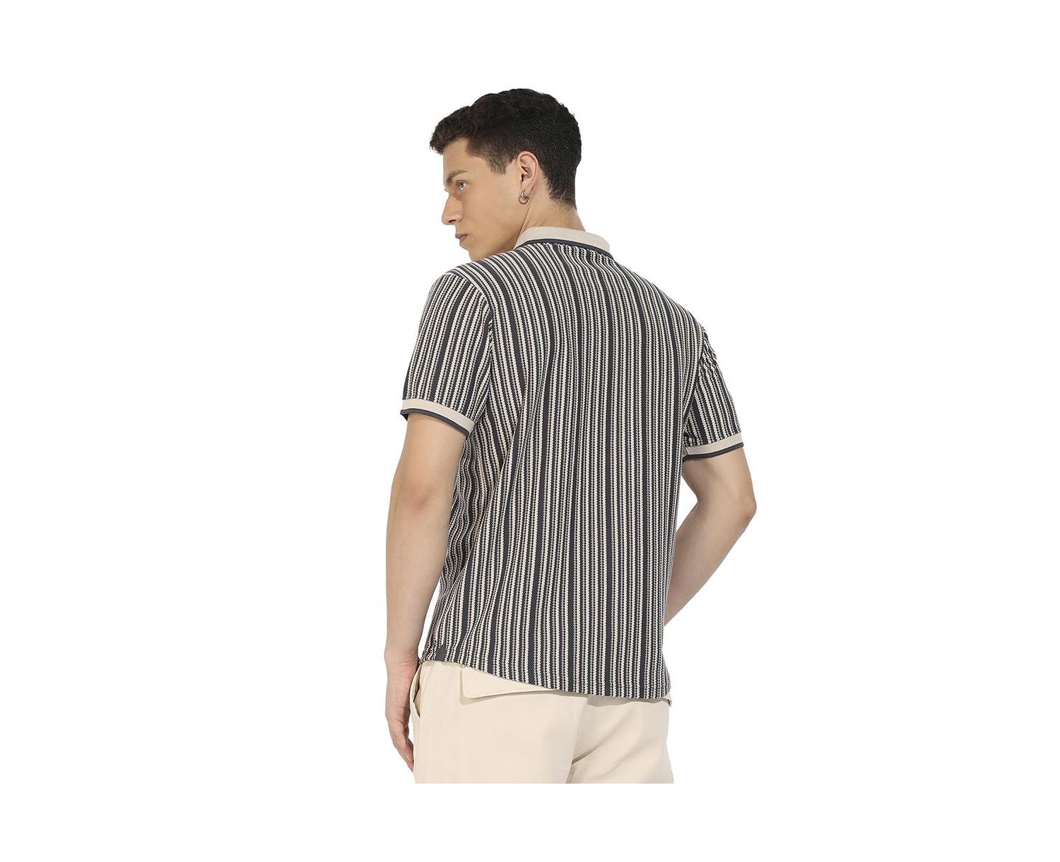 Men's Light Grey & Navy Blue Contrast Knitted Shirt