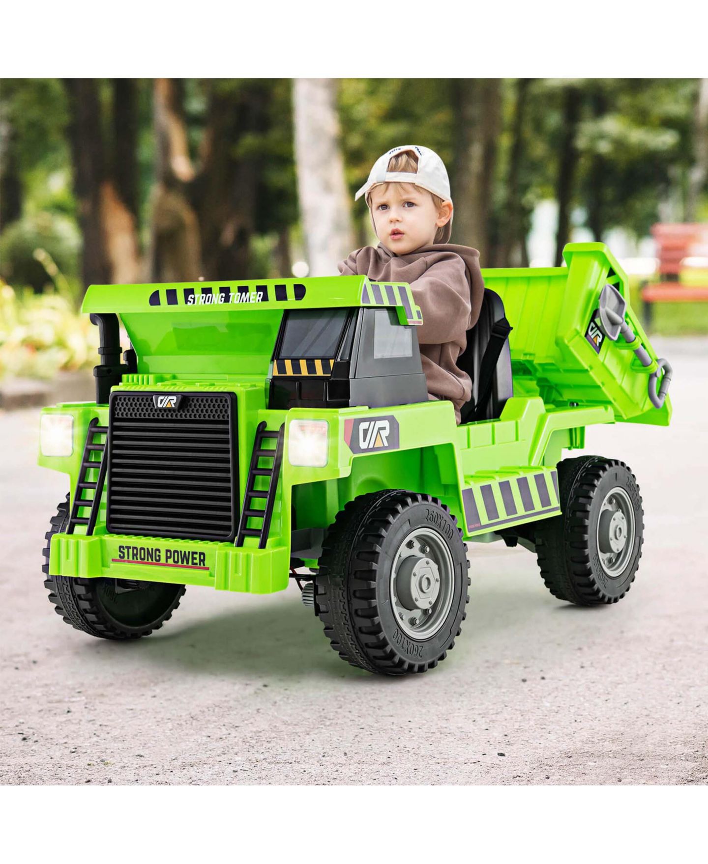 Детская игрушка Costway 12V Ride-On Dump Truck with LED Lights, Music & Wireless Connection, Ages 3+, цвет: Зелёный — фото 2