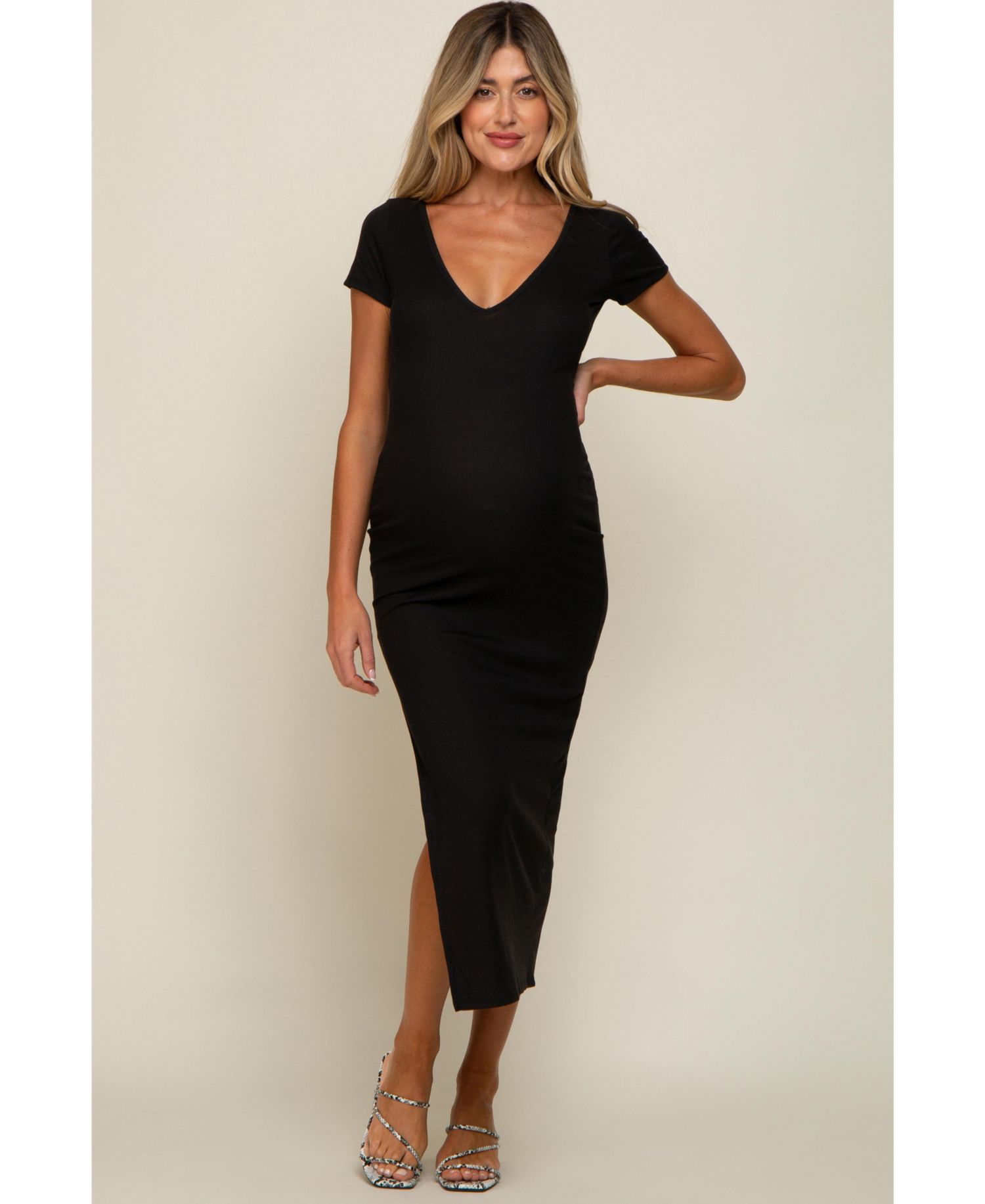 Women's Fuchsia Basic Ribbed Side Slit Midi Dress