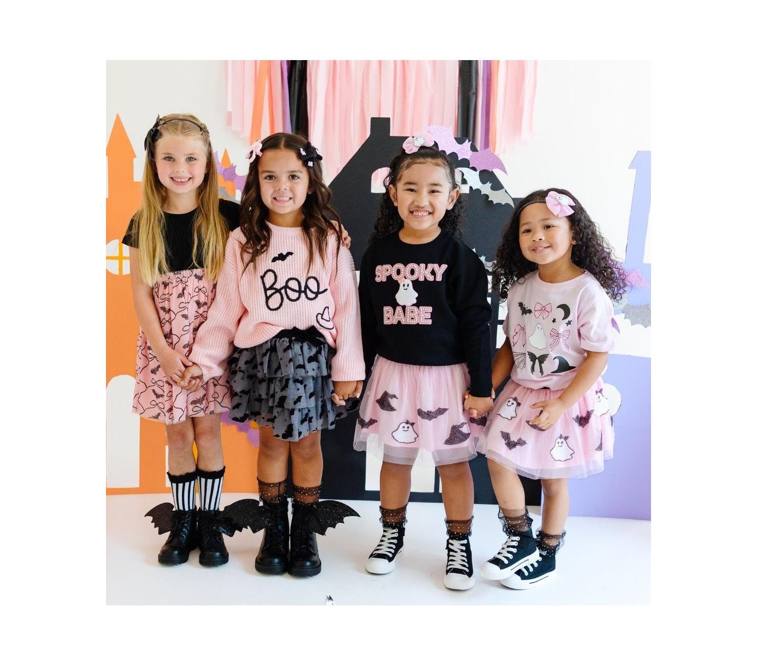 Little and Big Girls Spooky Babe Patch Halloween Sweatshirt