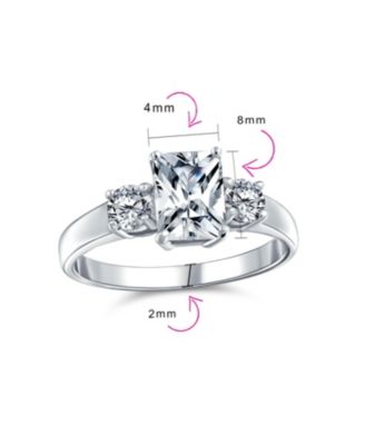 Timeless Classic Style 2CT Rectangle Clear Emerald Cut Three Stone Past Present Future Promise Ring Sterling Silver Plain Band