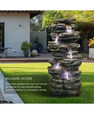 40" High 6-Tiers Cascading Rock Outdoor Water Fountain with LED Lights - Large Outdoor Fountains and Waterfalls for Garden or Patio, Yard, and Deck Decor, Featuring Natural Stone Look