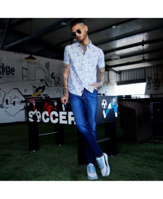 Men's Chalk White & Indigo Blue Textured Tactile Shirt