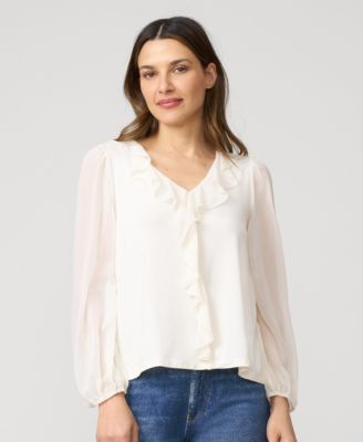 Women's Poet Chiffon Ruffle & V-Neck Knit Top