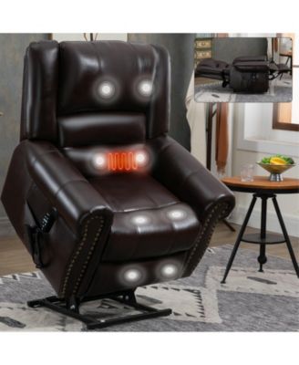 Power Lift Recliner Chair Heat Massage Dual Motor Infinite Position Up to 350 LBS