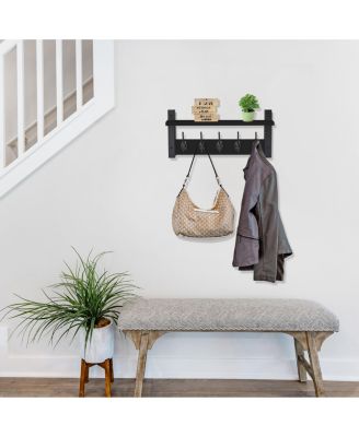 16 Inch Floating Wall Shelf with 5 Heavy Duty Hooks &amp;#x2013; for Entryway, Bathroom, Bedroom, Kitchen, or Mudroom