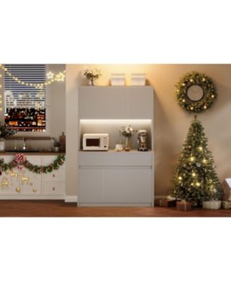 Pantry Cabinet 70-Inch with Charging Station, Microwave Stand, 3 Drawers and Adjustable Shelves for Kitchen Storage