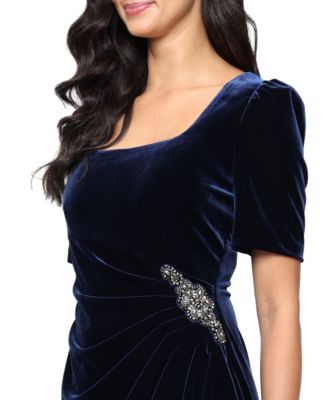 Women's Velvet Puff-Sleeve Beaded Dress