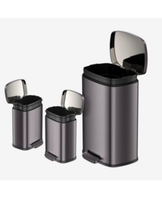 50L + 5L + 5L Rectangular Step Can Combo, Stainless Steel Trash Cans with Lids
