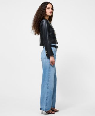 Women's Faux Leather Cropped Long Sleeve Jacket