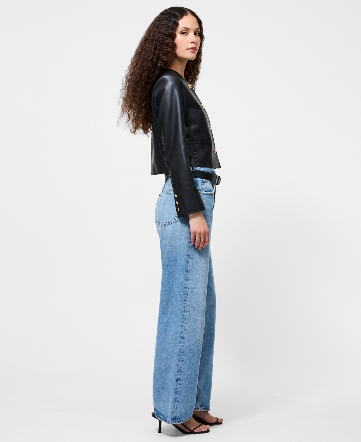 French Connection Dessa Crop Faux Leather Jacket In Black