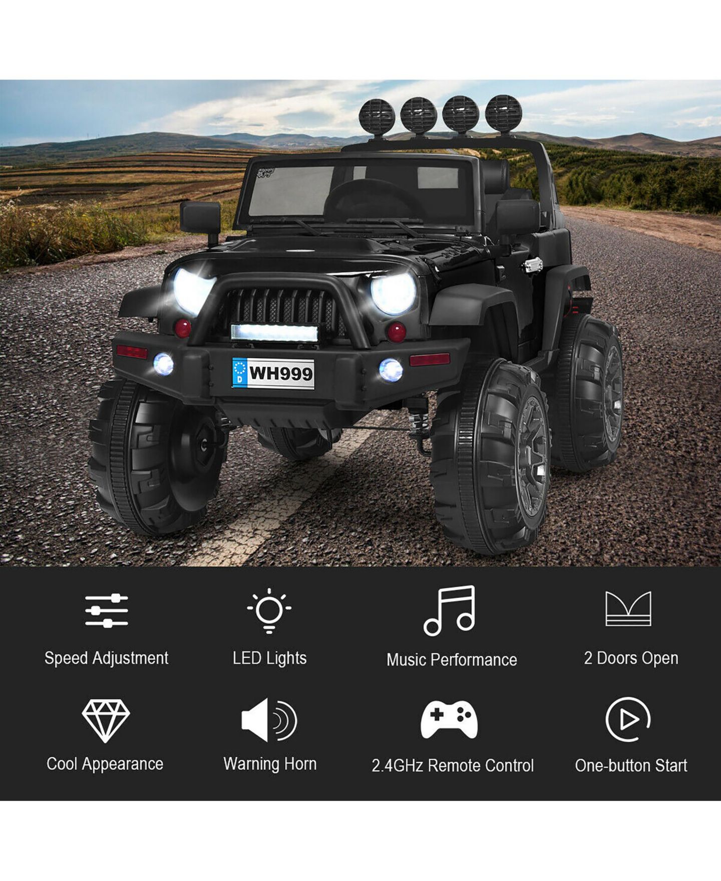 Детская игрушка Costway 12V Kids Ride On Truck Remote Control LED Lights Music, 66 lbs, 3–7 лет, цвет: Чёрный — фото 8