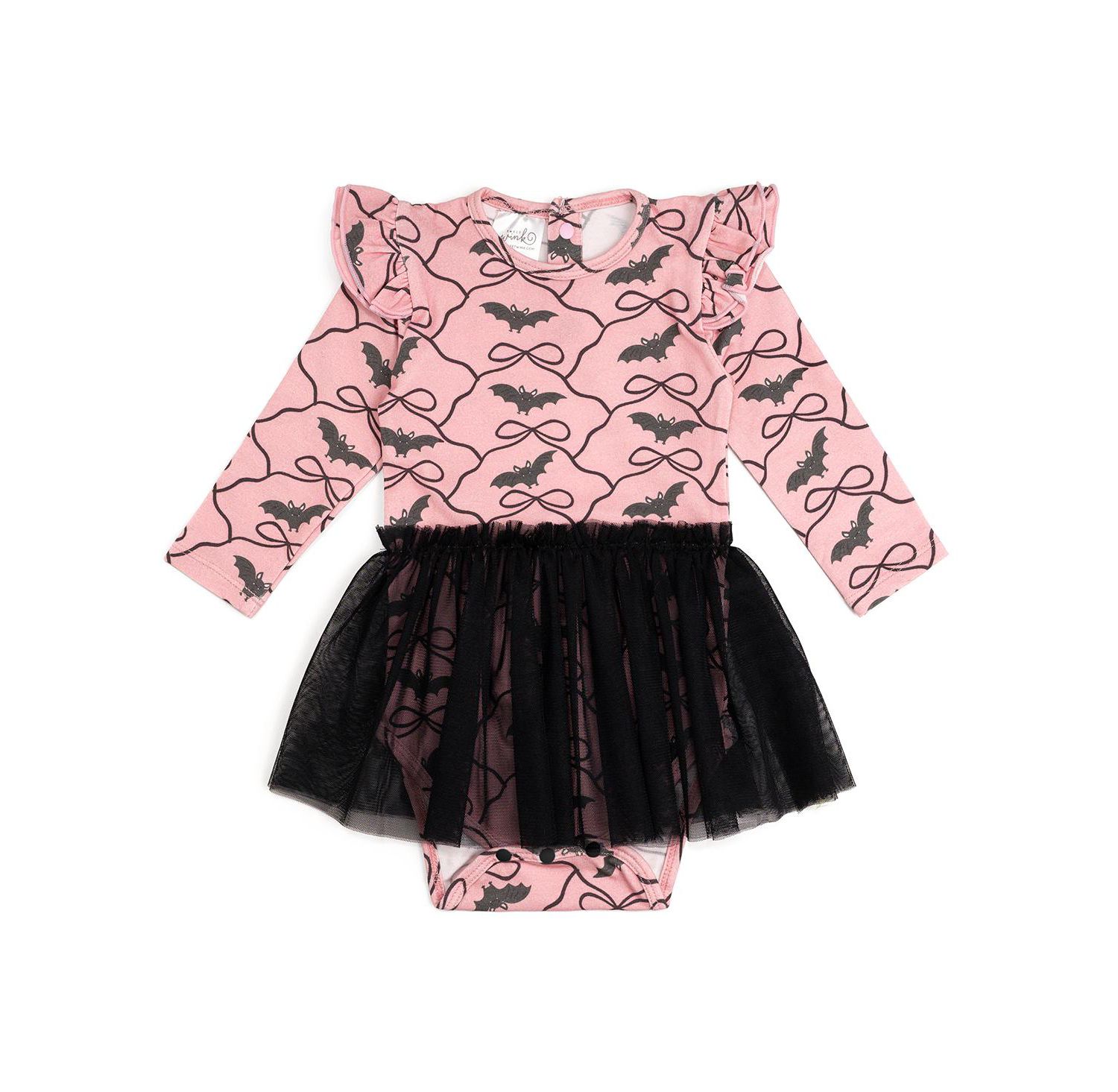 Baby Girls Bat Trellis Printed Halloween Long Sleeve Tutu Bodysuit