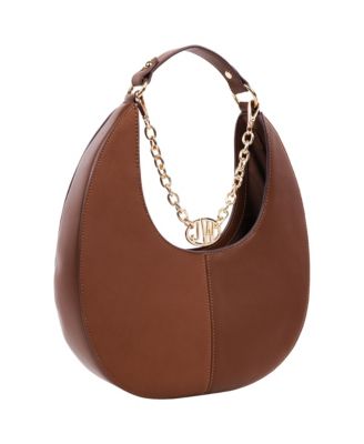 Smooth & Suede PU Shoulder Bag with Chain Logo Detail