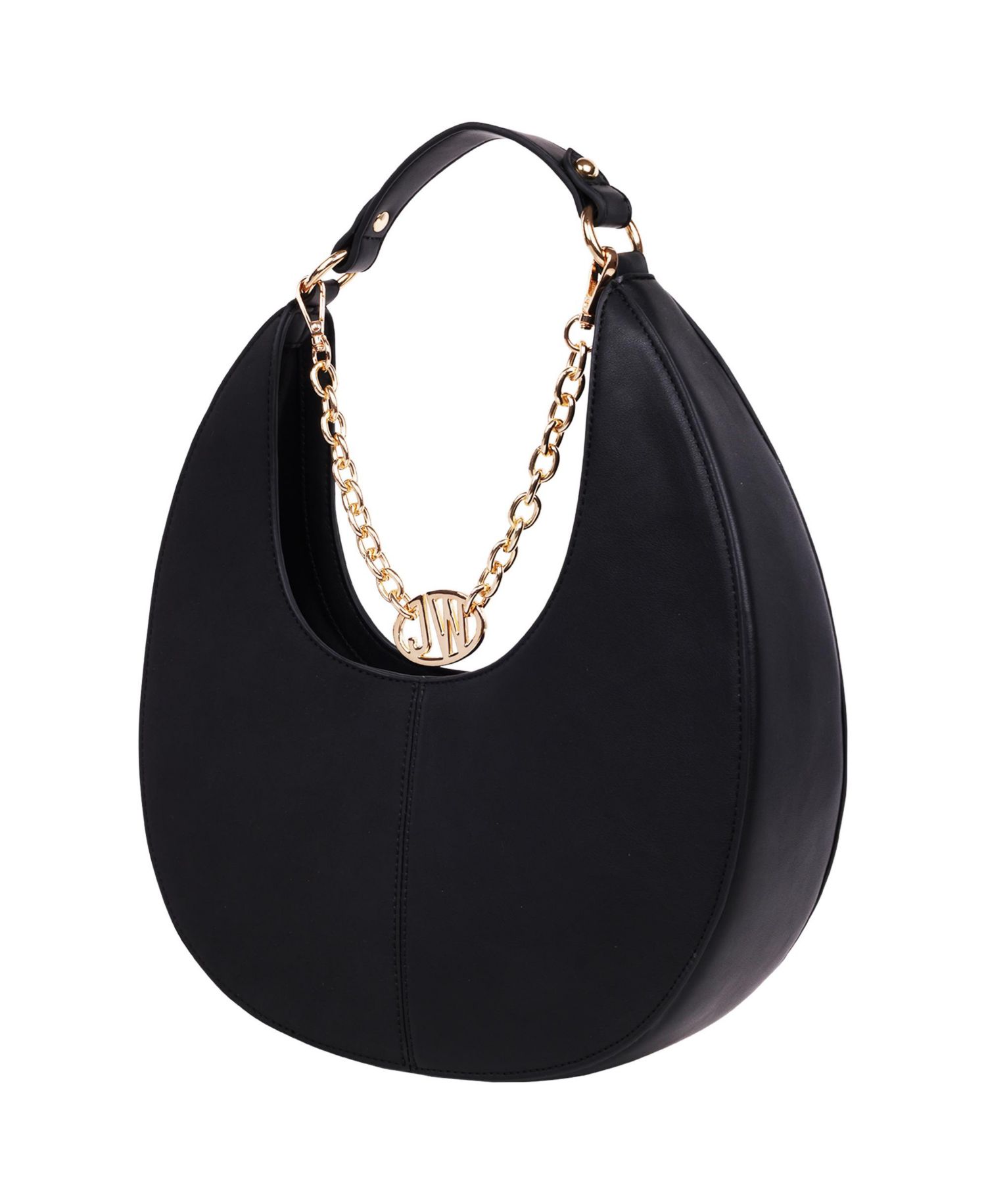 Smooth & Suede PU Shoulder Bag with Chain Logo Detail