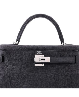 Kelly 28 Handbag Black Togo with Palladium Hardware