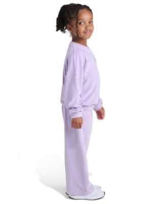 Toddler and Little Girls' Crewneck Velour Sweatshirt and Wide Leg Pants, 2-Piece Set